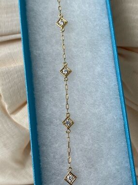 Touchstone Crystal Gold Ankle Bracelet with Square Swarovski Crystals